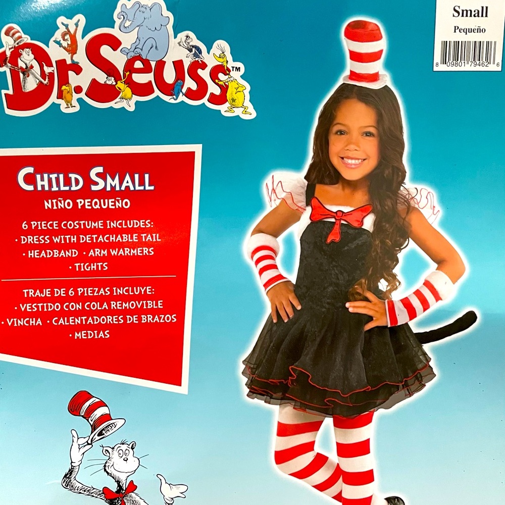 Cat In The Hat 6 PC Costume Set Never Worn Dr. Seuss Size Small